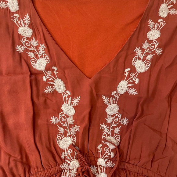 Roolee Rust Maxi Dress with White Embroidery - Picture 2 of 4